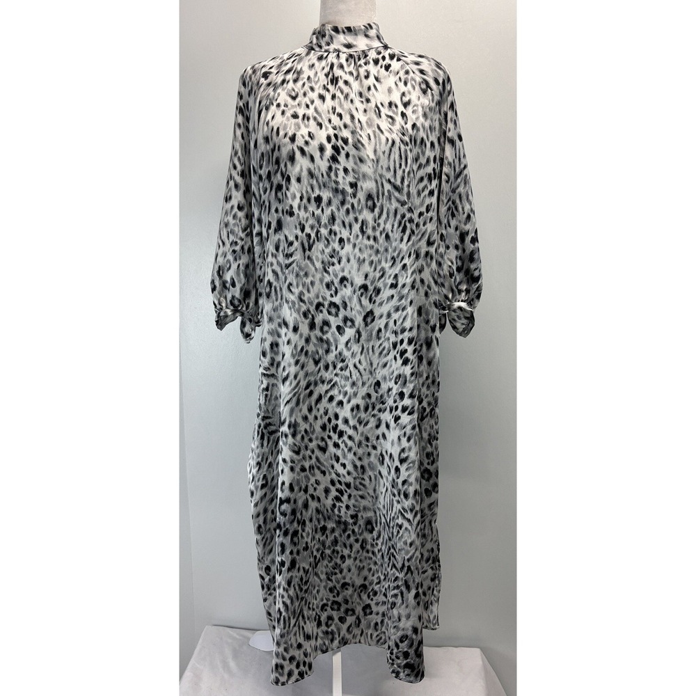 Ann Taylor Animal Print Midi Maxi Dress XS Mock kaftan Shift Satin chic Flowy